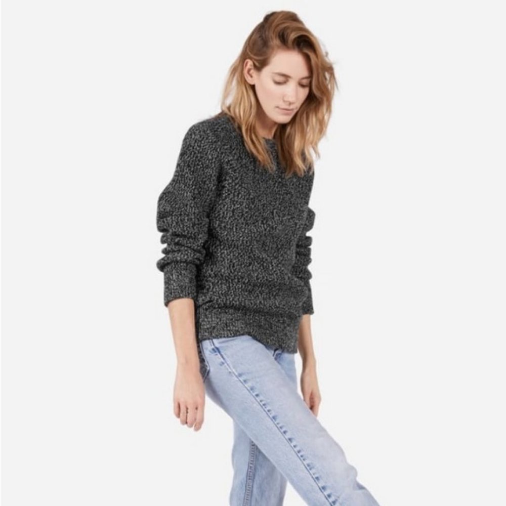 Everlane 100% Wool Black White Chunky Knit Boyfriend Crew Sweater Small
